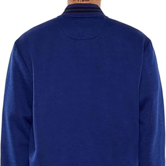 Forever Dark Navy Varsity-Striped Fleece Bomber Jacket SZ M - Picture 5 of 8